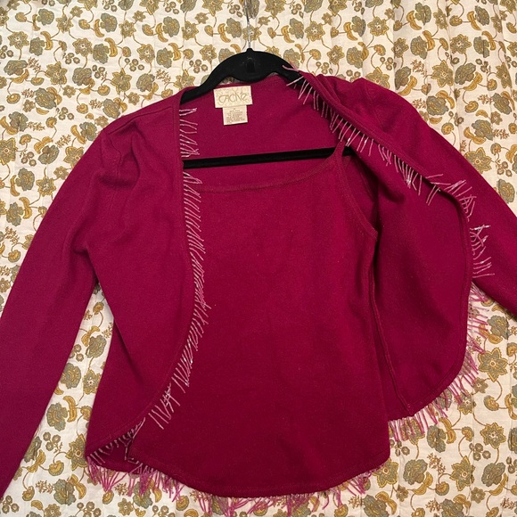 Vintage cache magenta beaded tank top with matching beaded jacket - Picture 5 of 6
